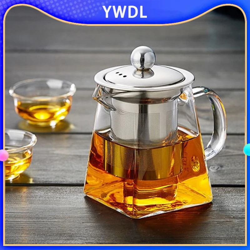 YWDL термостойкий стеклянный чайник с заварочным устройством из нержавеющей стали