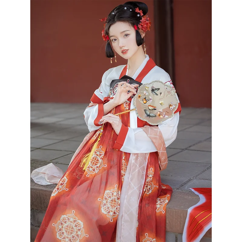 

2 Colors Original Tang Dynasty Printed Chest Summer Skirt Traditional Chinese Style Hanfu Dress Set Elegent Women's Fairy Dress