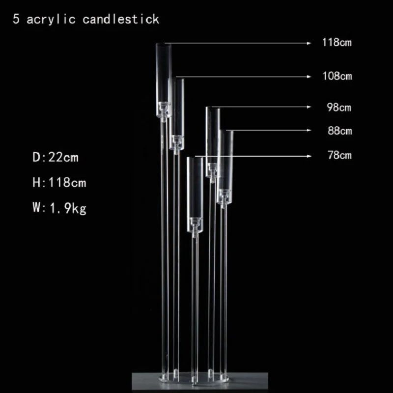 

10 pcs/15 pcs 118cm tall Clear Candle Holders wedding centerpiece Acrylic 5 arms candelabra for party and mariage decoration