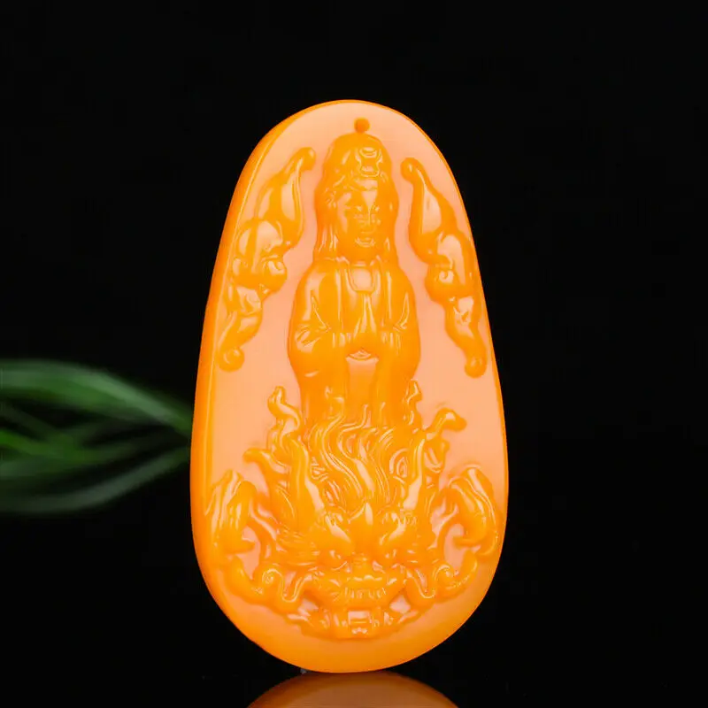 

Резной желтый нефритовый кулон Гуаньинь ожерелье очаровательные ювелирные изделия счастливый амулет подарки