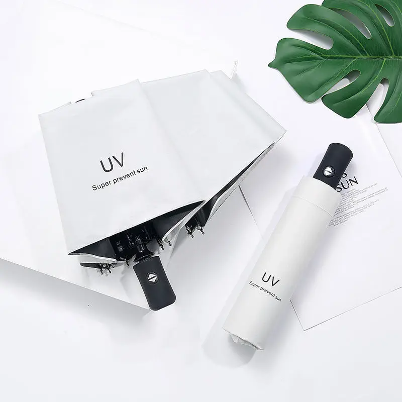 

2023 UV Umbrella Protection Sun Automatic Open and Close Umbrella Three Fold 8 skeleton Thickened Black Glue Sun UV Clean