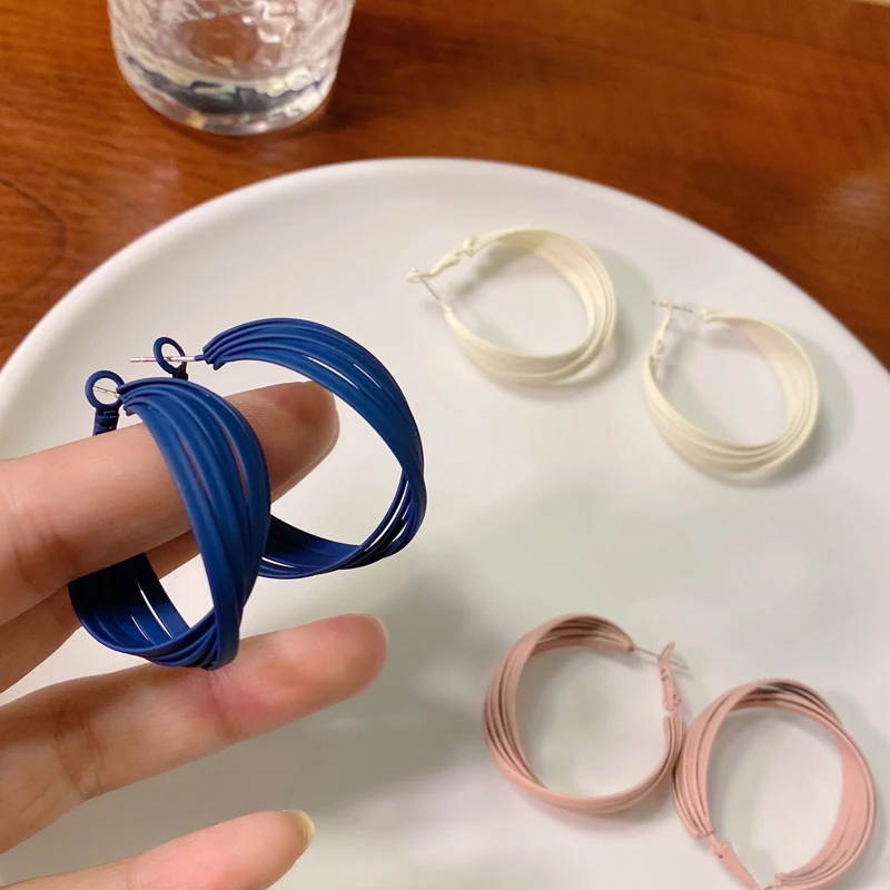 

S925 needle Trendy Jewelry Coating Hoop Earrings Pretty Elegant Temperament Blue White Pink Color Women Earrings For Party Gifts
