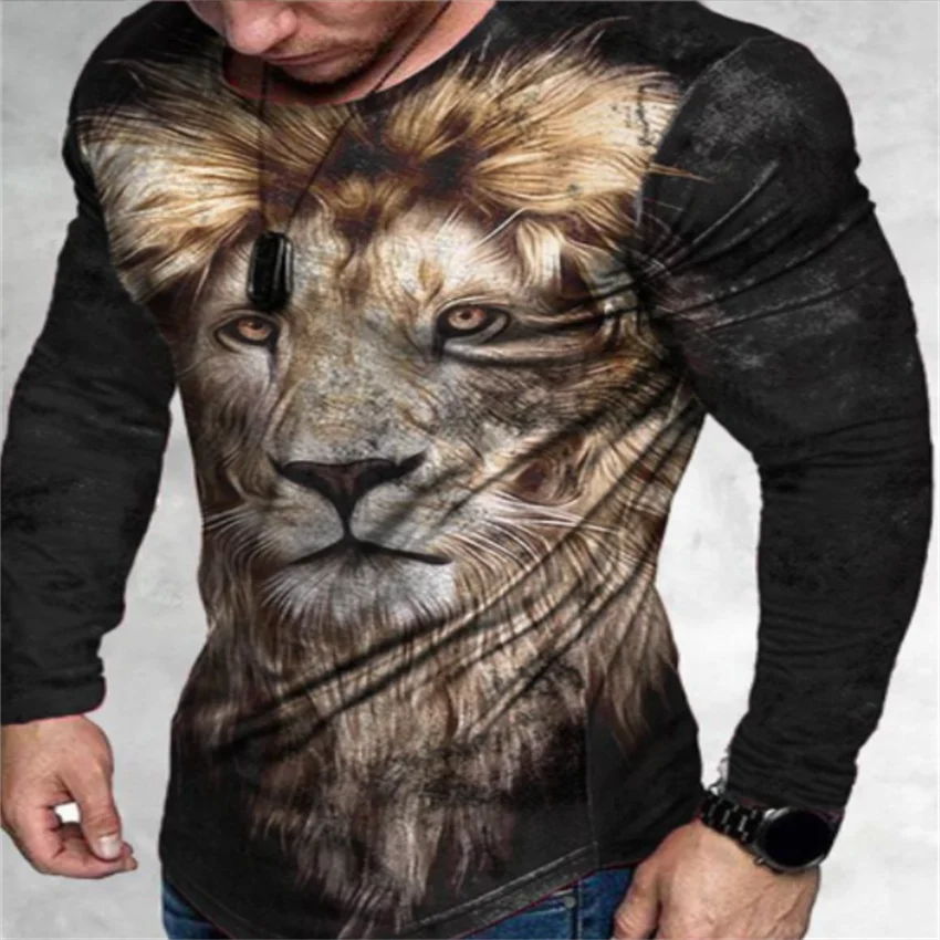 Футболка мужская с длинным рукавом модная тенниска 3d-цифровой печатью акулы