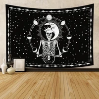fantasy skeleton moon phase tapestry wall hanging trippy black and white tapestry for bedroom living room dorm home decor