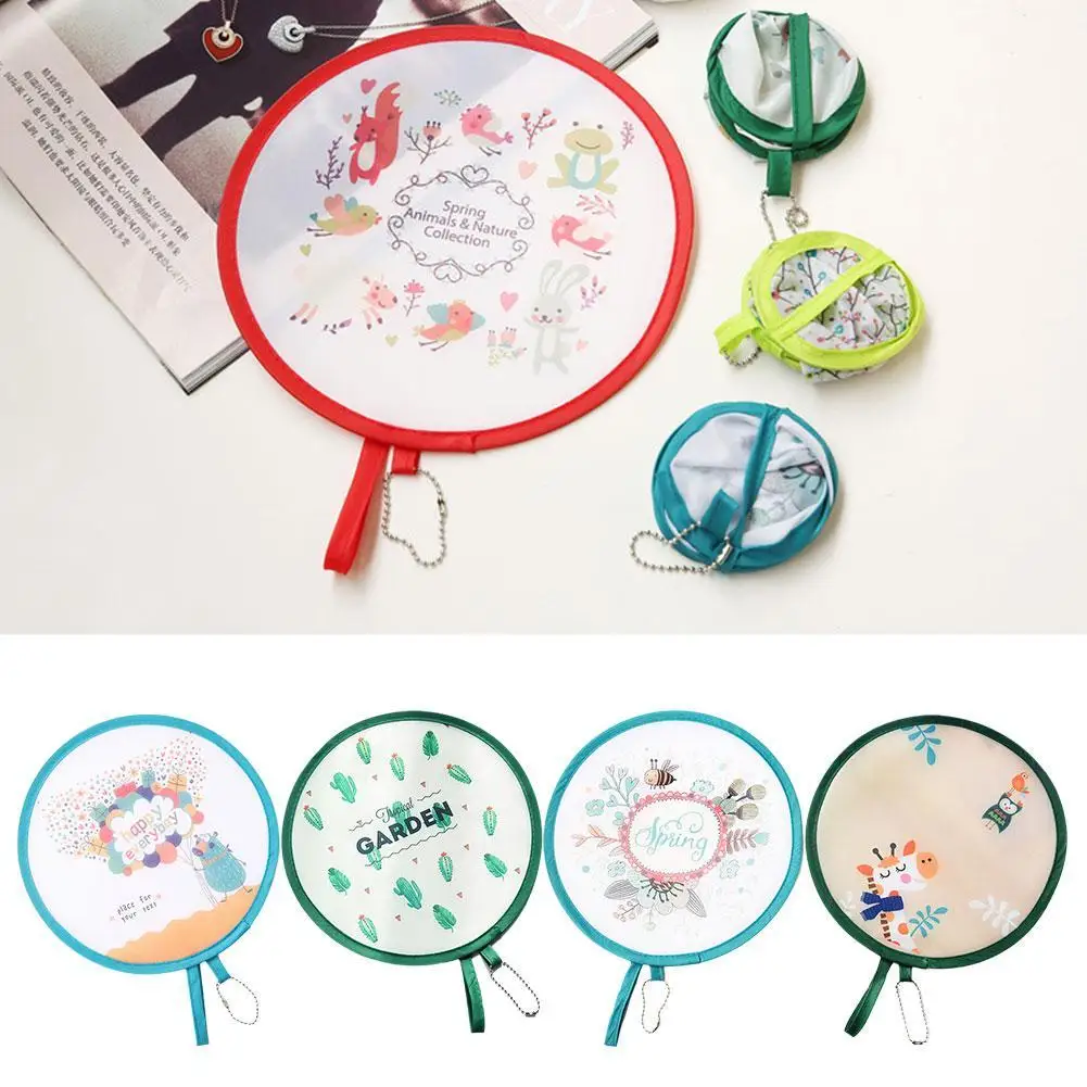

Mini Portable Folding Fan Cartoon Pocket Cloth Fan Embroidery Flower Round Silk Fans Creative Foldable Fan Gifts