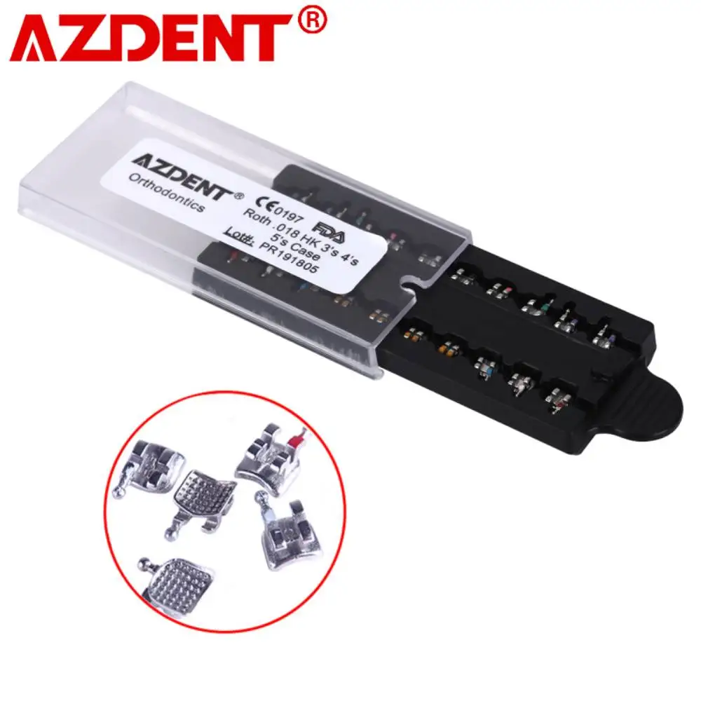 

AZDENT 5 Kits/100pcs Dental Orthodontic Brackets Metal Braces For Teeth Mini Roth MBT 018 022 Slot Hooks 345 Dentistry Materials