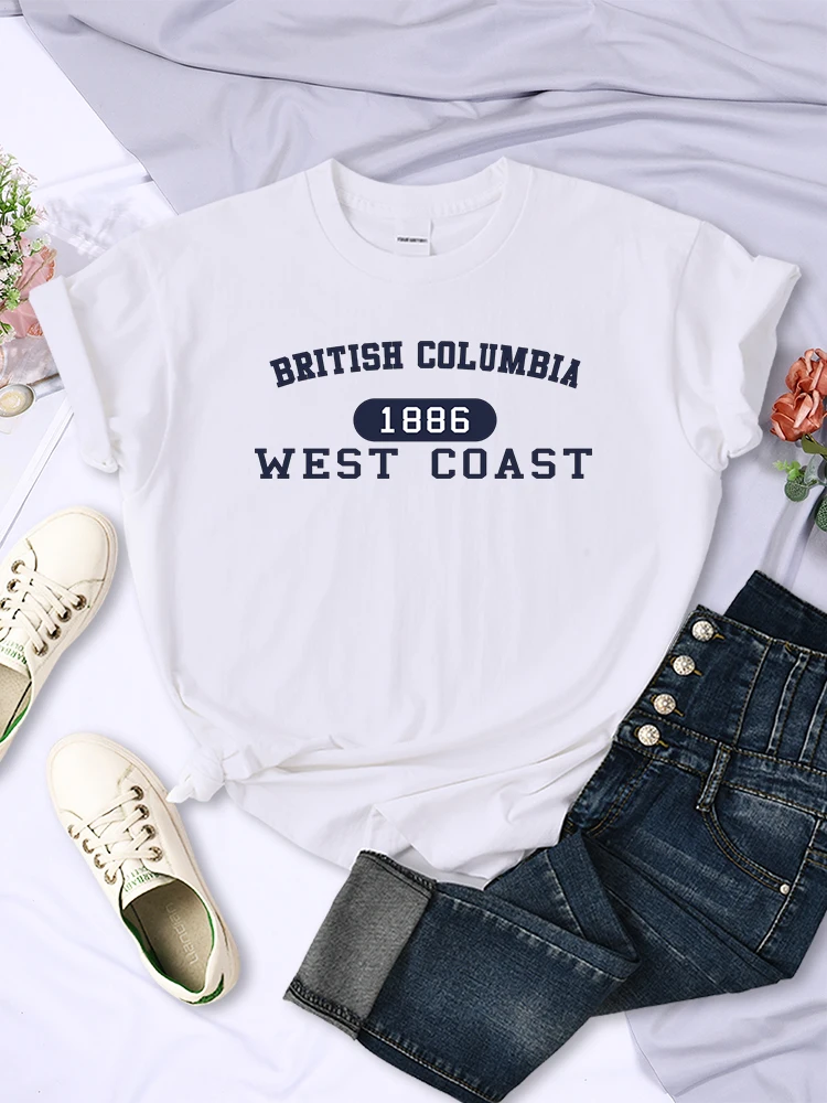 

British Columbia 1886 West Coast Creative Letter Prints Womens Tops Vintage Breathable Tee Clothing Summer Casual Woman T-Shirts