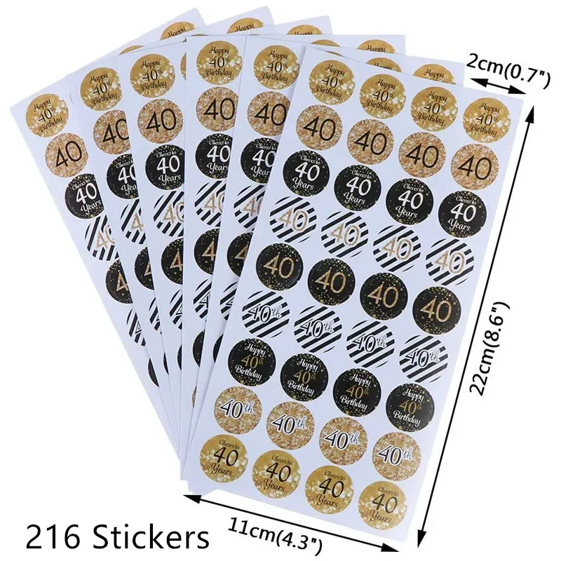 216 шт. бумажные наклейки Happy 30th 40th 50th 60th 70th 80th подарочная коробка на день рождения