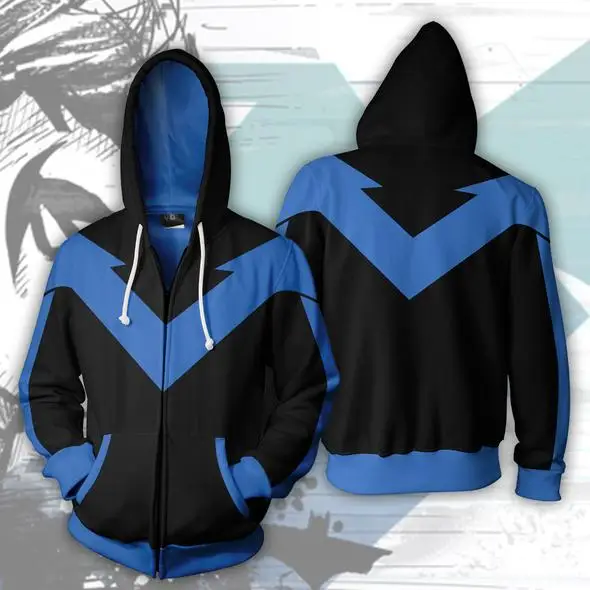 

Superhero Nightwing Cosplay Costume Nightwing Hoodie Sweatshirt Jacket Hoodie Cosplay Top for Men Women Sportswear