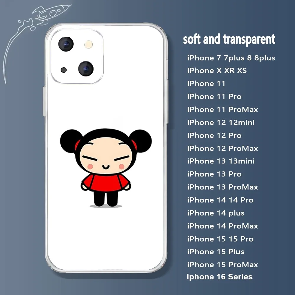 Чехол для телефона с рисунком Pucca Garu Iphone 16 15 11 13 14 Pro Max 7 8 Plus X Xr Xs 12 mini прозрачный