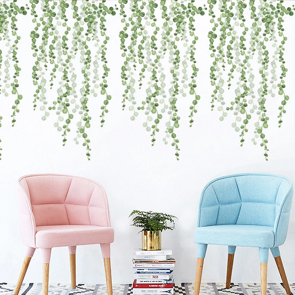 

Nordic Self-Adhesive Green Leaf Wall Sticker for Living Room Background Decoration Removable Wall Art Decals Home Decor
