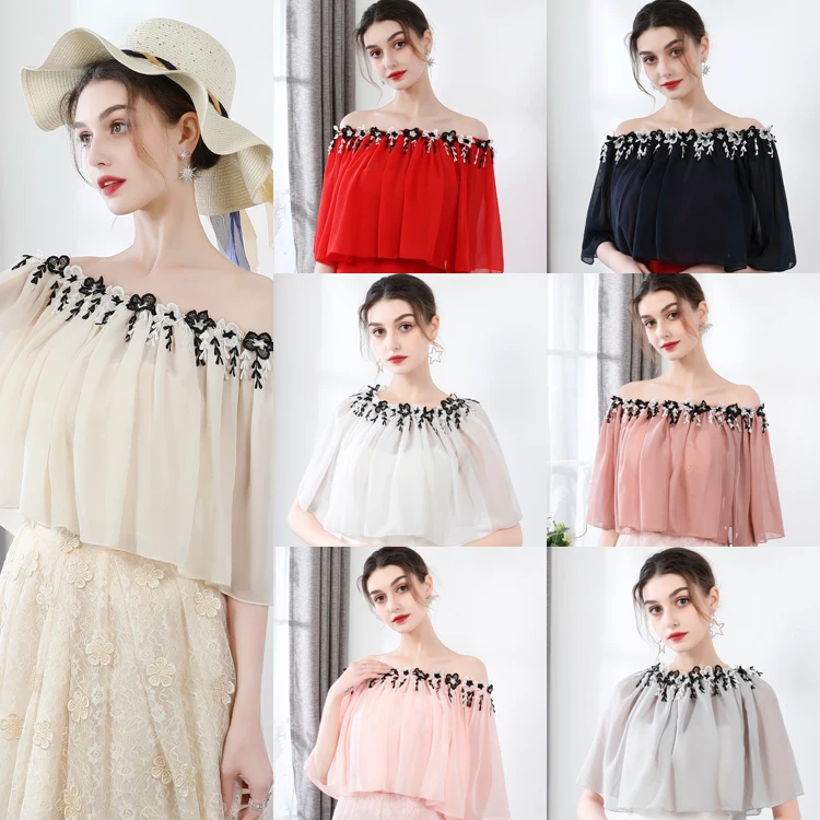 

Summer Chiffon Shawl Matching Skirt Dress Bridesmaid Daily Sunscreen Prom Party Wrap Pullover Shoulder Banquet Cover Arm Cape