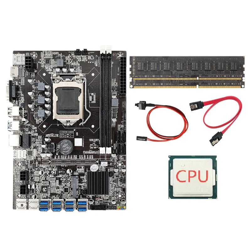 

Материнская плата для майнинга B75 ETH + ЦП + кабель SATA + коммутационный кабель + 2x4G DDR3 1600 МГц ОЗУ поддержка DDR3 B75 USB BTC материнская плата для майнин...