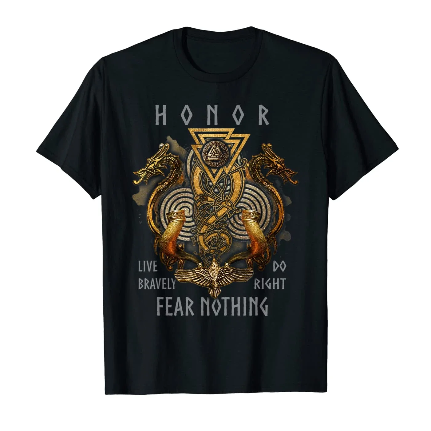 VikingieserHonor Valhalla Odin Strength Valknut Rune T Shirt 100% Cotton Short Sleeve O-Neck T-shirt Casual Mens Top