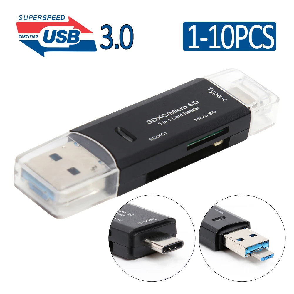 

Устройство для чтения карт памяти Type C/Micro USB/USB на Micro SD TF USB OTG
