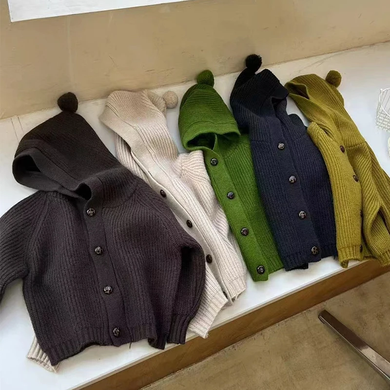 

Kids Baby Girls Boys Clothing High Quality Children Hooded Knitting Sweater Winter Full Sleeve Solid Knit Coat Cardigan Sweater