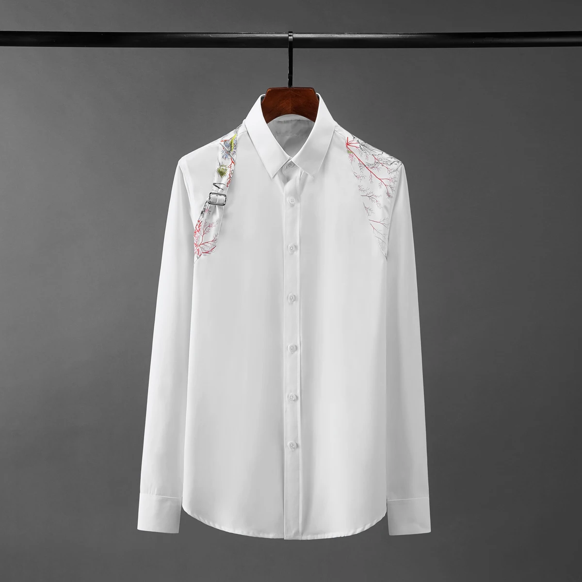 

2022 Cotton Mens Shirts High Quality Long Sleeve Shoulder Belt Splicing Casual Male Shirts Slim Fit Mens Dress Shirts 4xl