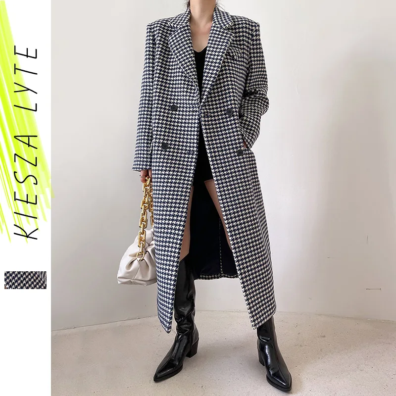 Фото Женское винтажное зимнее длинное шерстяное пальто куртки в британском стиле