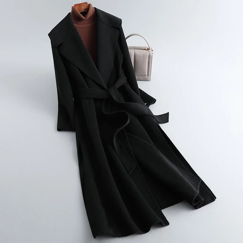

Korean Autumn Winter Double-sided Long Woolen Coat Female 2023 Elegant 100% Real Wool Jacket Women Casaco Feminino Gxy886