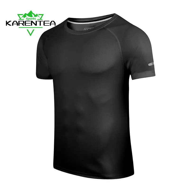 

Running T-Shirt Men Reflective Sportswear Jogging Fitness Gym Sport Top Breathable Quick Dry Summer Outdoor Clothing Male Black