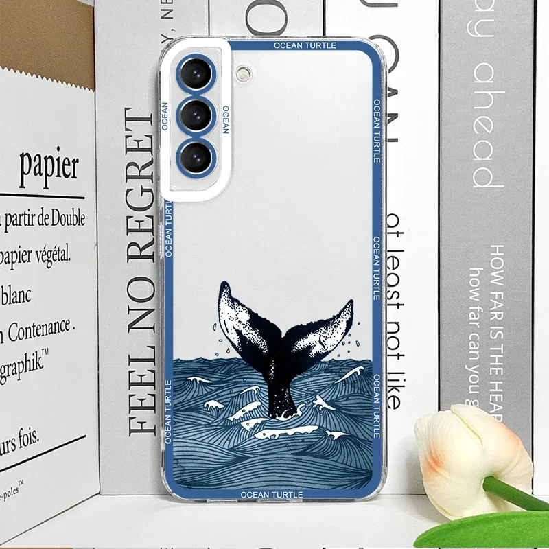 Фото Чехол для телефона Cool Ocean Turtle для Samsung Galaxy S22 S23 S24 S25 Ultra S20 Plus S21 FE Sea Blue Turtle Design Clear Covers Fundas №3