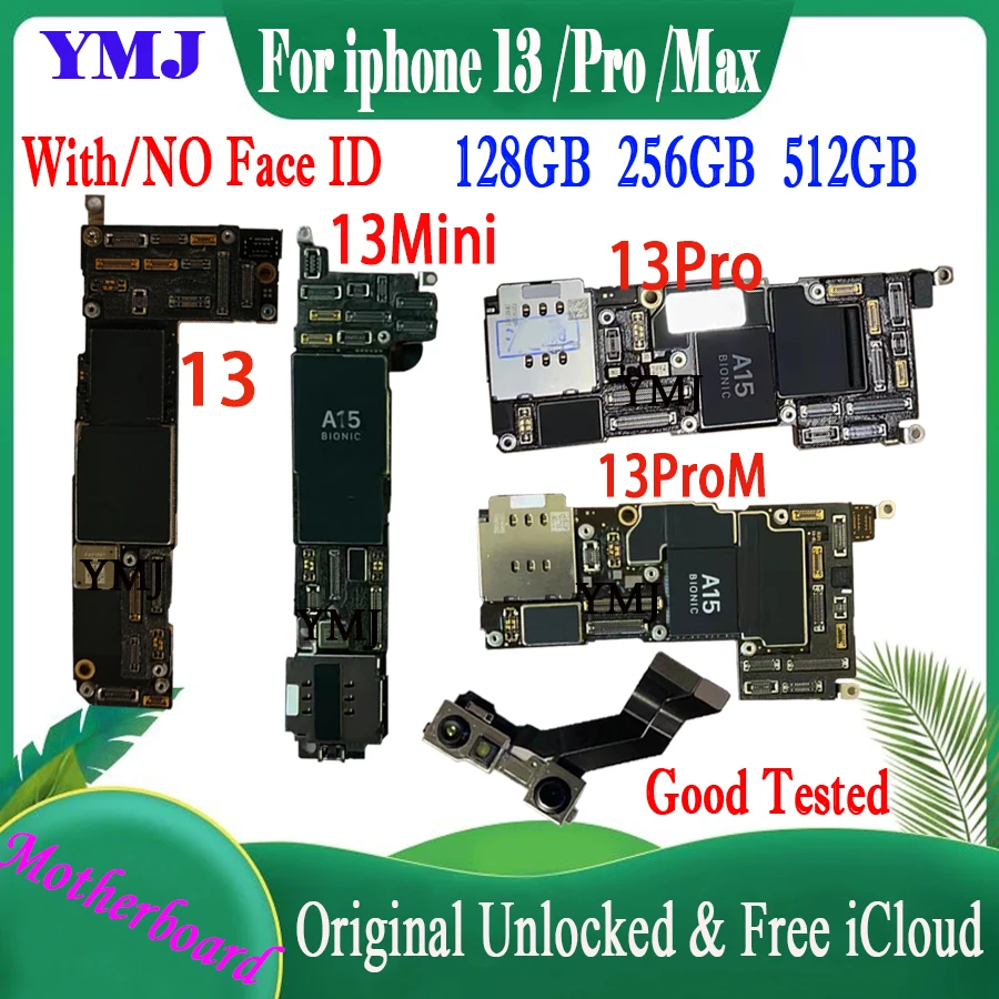 

For iPhone 13 Mini Pro Max Motherboard 128GB 256GB With Face ID Free iCloud for iphone 13 Unlocked Original Mainboard Support 5G
