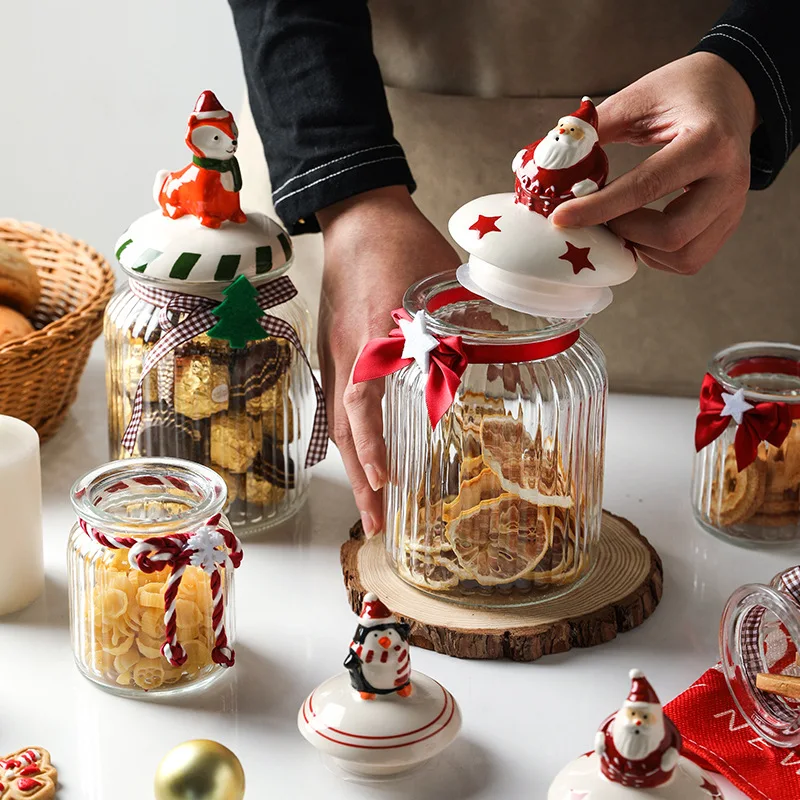 

Christmas Candy Cookie Mason Jar Kitchen Cereal Food Storage Containers Candle Jars with Lid Seasoning Spice Herbs Glass Jar