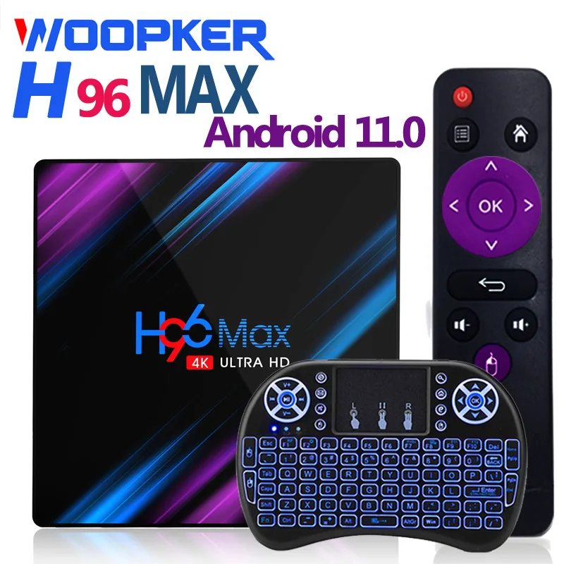 WOOPKER-reproductor multimedia H96 MAX, decodificador con Android 11, 4K, HD, 2,4G, 5G, Wifi, BT4.0, receptor, asistente de voz de Google