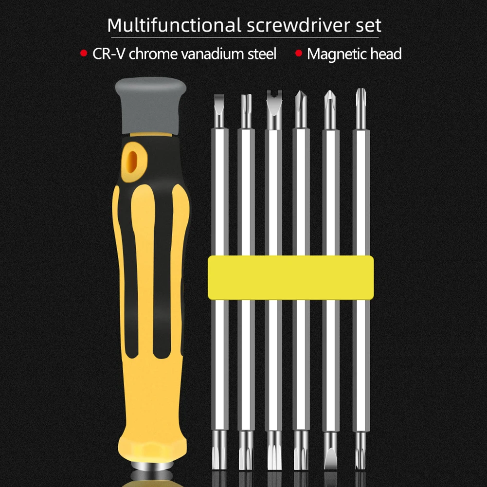 

6Pcs Precision Magnetic Screwdriver Set 12 Btis Torx Hex Triangle Bit Multitul Electronic Phone Watch Repair Home Hand Tools