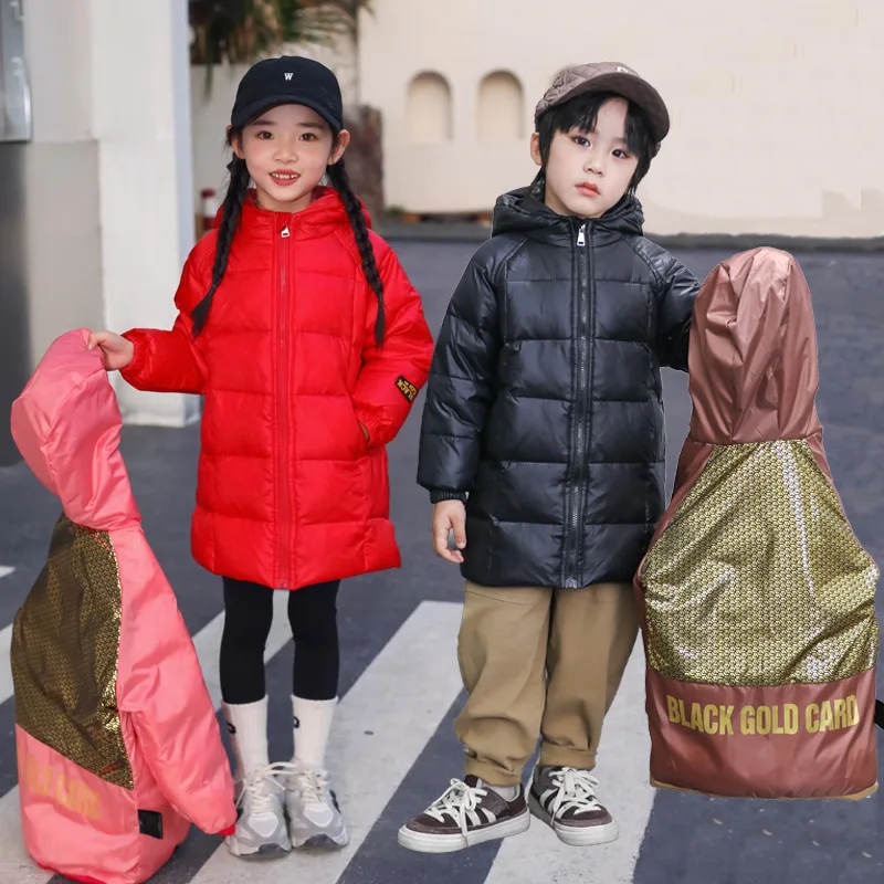 Осенне-зимний детский пуховик из полиэфирного волокна черного и золотого цвета