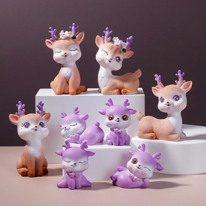 

Creative Purple Deer Statue Cartoon Cute Sika Deer Resin Decoration Cake Baking Decoration Girl Car Home Bedroom Craft Gift