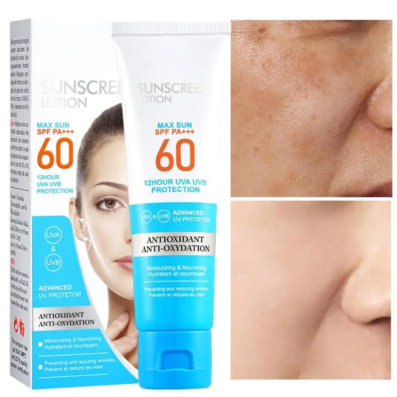 

SPF 60 Sunblock Cream For Face Body 50ml Non-greasy Light Moisturizing Sunscreen Lotion UV Rays Protector Bright Skin Tone