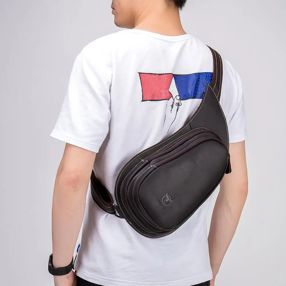 

Men's Chest Bag Crossbody Pack Genuine Leather Shoulder Messenger Bag Men Sling Bags Travel Day Pack Phone Pouch Shoulder Bag