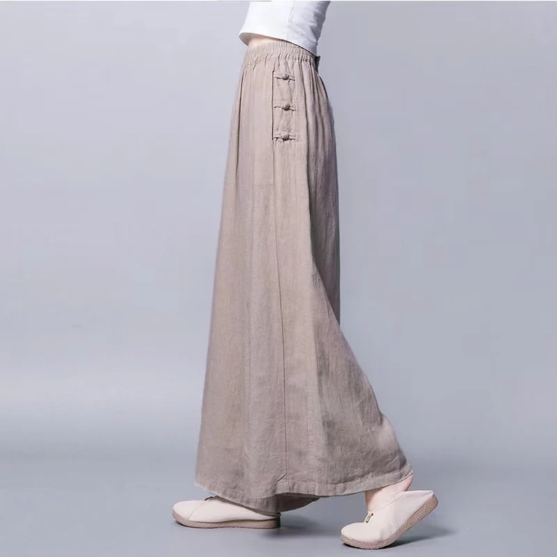 2023 cotton and linen thin wide-leg pants drape high waist breathable loose cropped pants women's 201030