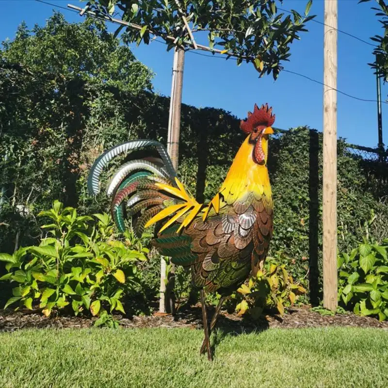 

Rooster Statues Metal Standing Animal Handmade Realistic Waterproof For Yard Decor Chicken Sculpture Sunscreen Chicken Statue