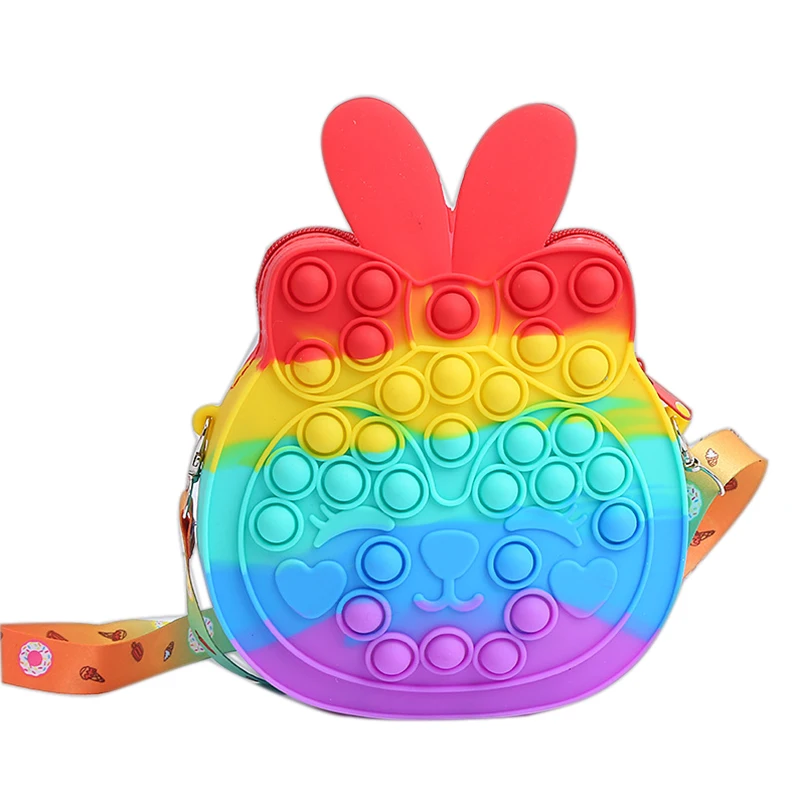 

Anti-Stress Fingertip Toys Soft Sensory Finger Silicone Push Bubble Storage Bags Children Handbag Rainbow Coin Purse