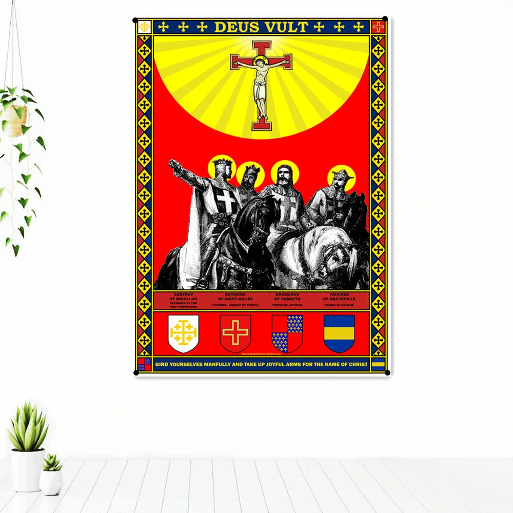 

DEUS VULT Christ Crusade Posters Wall Art Knights Templar Armor Banners Flags Canvas Painting Home Decor Mural Wall Sticker Y7