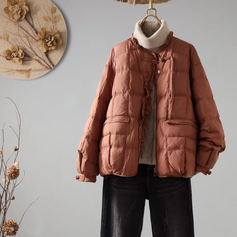 Новый китайский легкий пуховик для женщин зима 2024 новый маленький кружевной