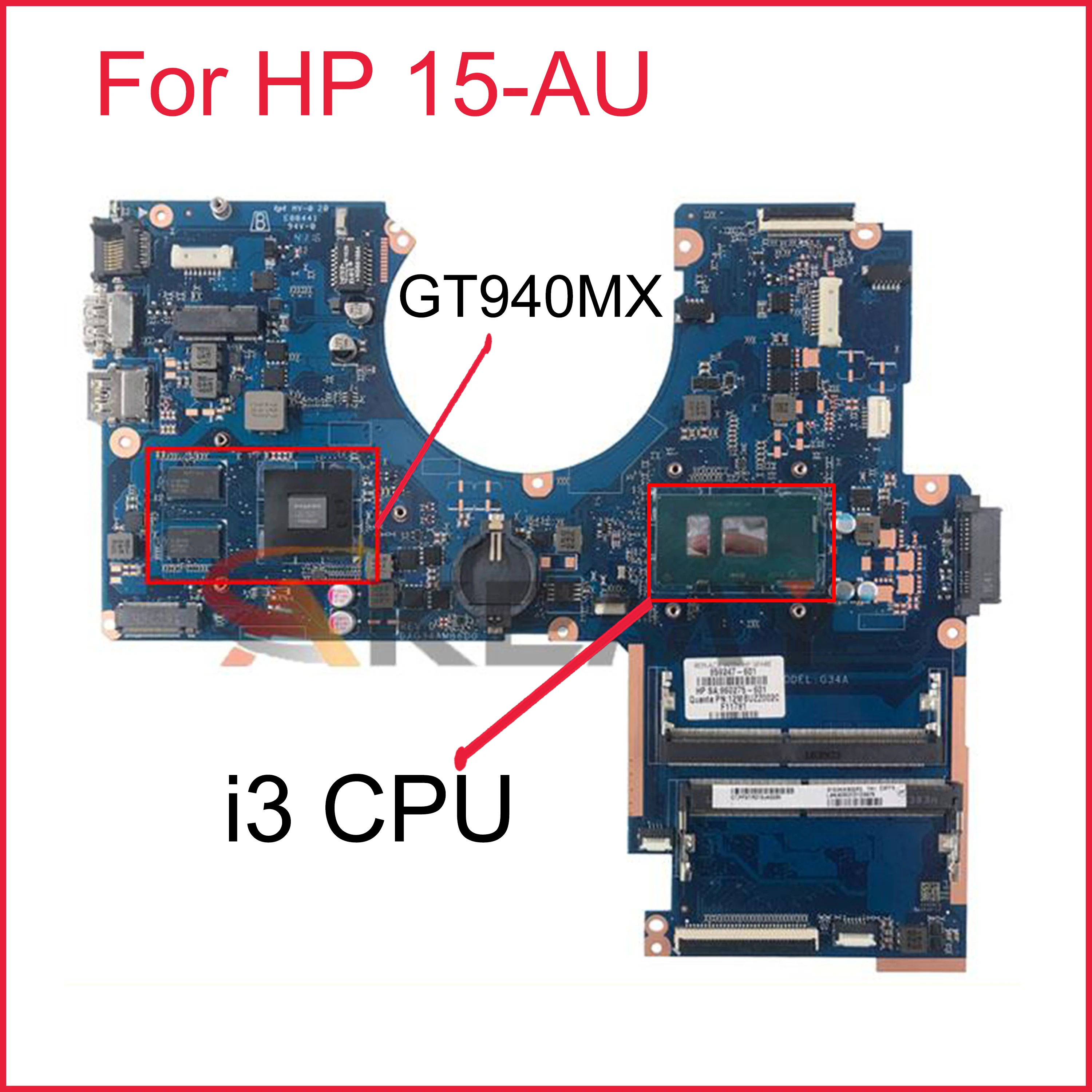 Материнская плата DAG34AMB6D0 для ноутбука HP 15-AU с процессором Intel i3 GT940MX 2G-GPU 856229-601