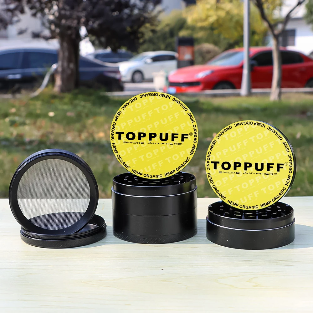 TOPPUFF 63MM 4 Piece Metal Tobacco Herb Grinder With Pollen Catcher Tray Razor-Sharp Teeth Zinc Alloy Smoking Grinders | Дом и сад