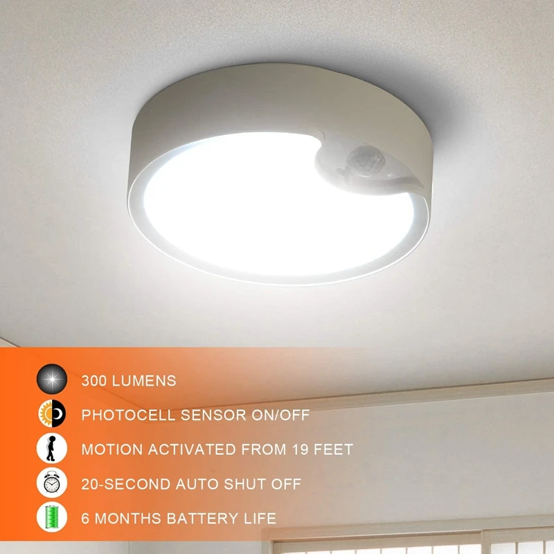 

2X Motion Sensor Ceiling Lights Battery Powered Indoor / Outdoor LED Ceiling Lights For Corridor Laundry Room