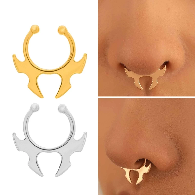 

Nose Septum Rings Hoop U-Shaped Horn Nose Hoop Ring Non Perforated Body Jewelry Cartilage Hoop Geometric Bat Nose Ring