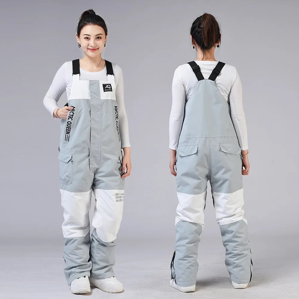 Лыжные брюки для мужчин и женщин сноуборда с нагрудниками ветрозащитные