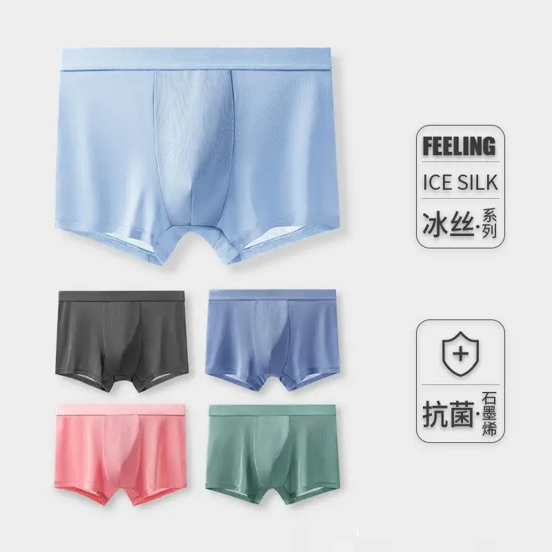 30Pcs Hot Sale Male's Cool Light Ice Silk Underpants Summer Graphene Antibacterial Underwear Men's Breathable Quick Dry Boxers