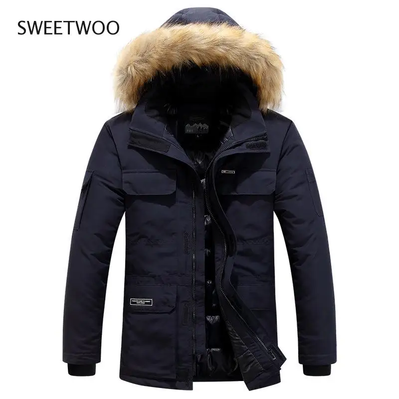 Winter Fashion Couple Down Fur Hooded Thick Warm Snow Windbreaker Jacket Parka Men's Duck Down Jacket Slim Tide Contracted 2022