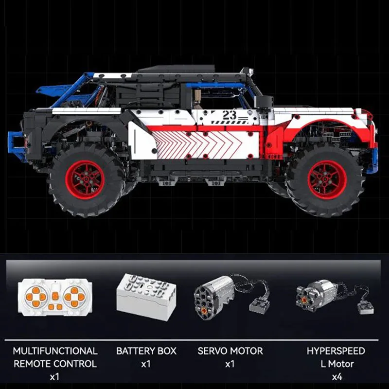 Ford Bronco Spirited High-tech Car Buggy Climbing Car Lighted Dynamic Toy Power Building Blocks Educational Toys Gift Model Kit