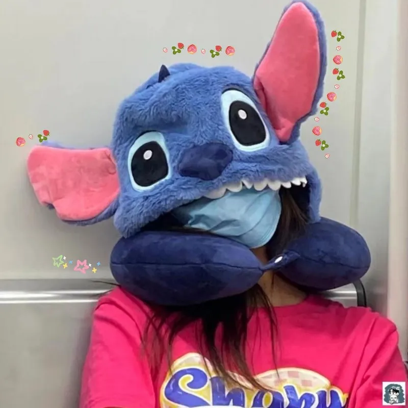 

Disney Lilo&Stitch Cartoon Cute Stevens Hooded U-shaped Neck Pillow Nap Pillow Travel Plane Car Hat U Pillow Birthday Gifts Toys
