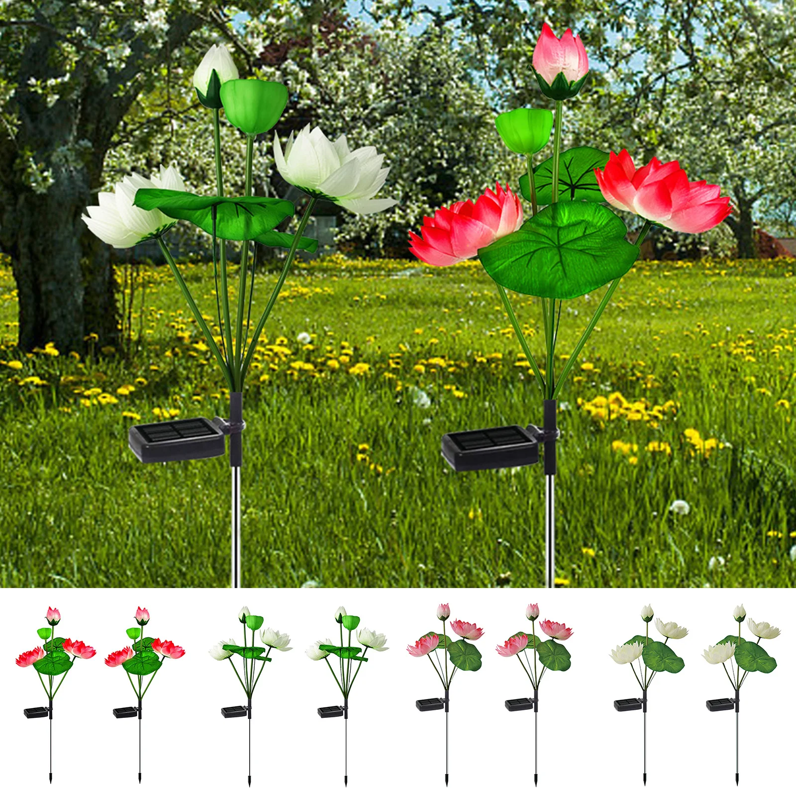 

2pcs 4LED Ground Plug Lamps Waterproof Solar Lotus Courtyard Lawn Lights Lighting Ornaments Home Decor for Yard Walkway