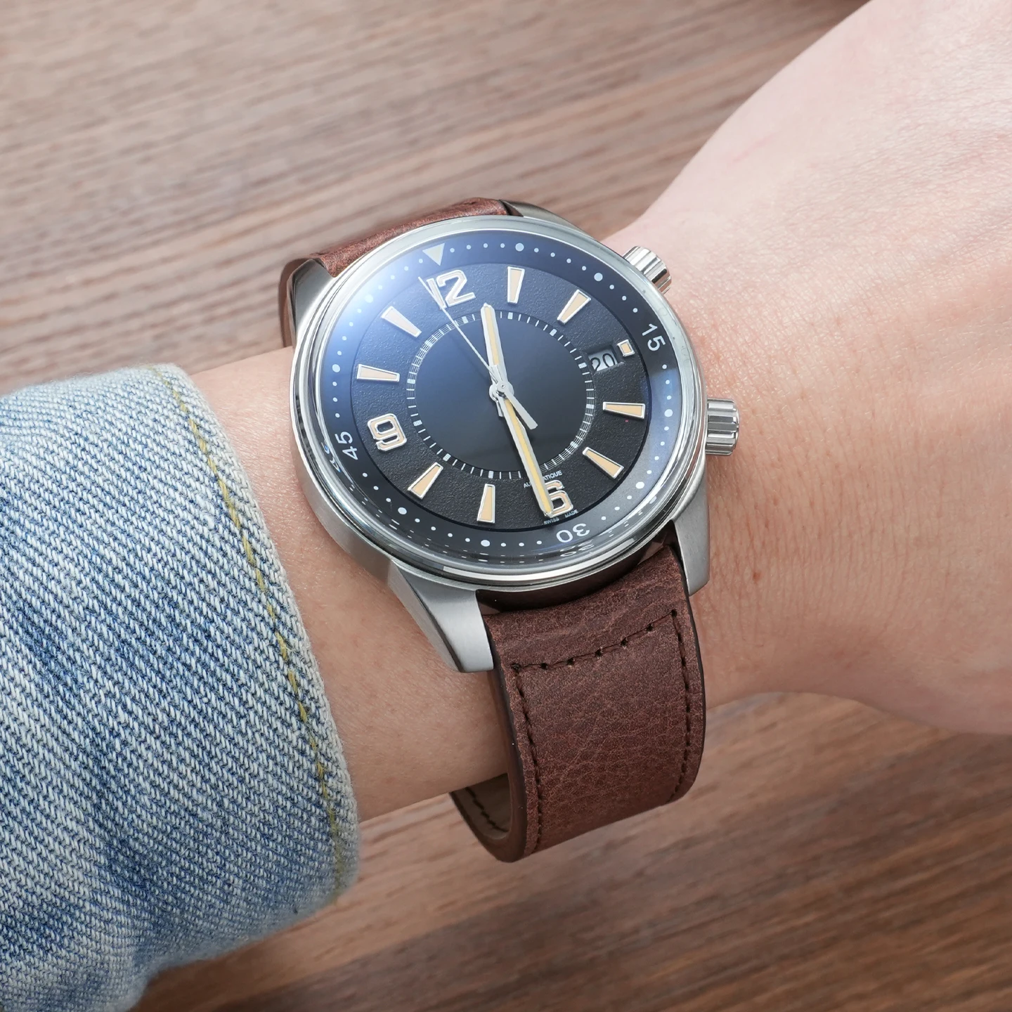 Фото Ремешок для часов из воловьей кожи для Jaeger-LeCoultre Master Polaris, 21 мм, быстросъемный, с раскладывающейся застежкой-бабочкой №4