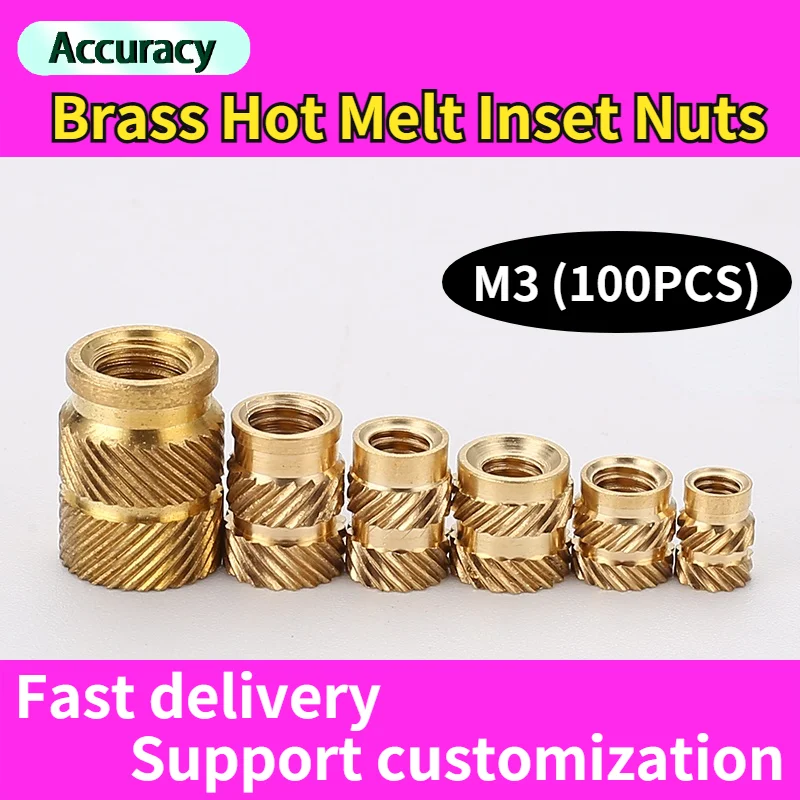 M3 Brass 3D Printer Hot Melt Insert Nuts Heating Molding Copper Thread SL-type Double Twill Knurled Injection Nut Fast Delivery